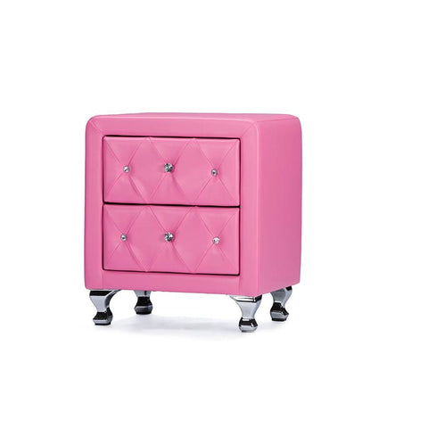 Baxton Studio Stella Crystal Tufted Pink Leather Modern Nightstand - Bedroom Furniture