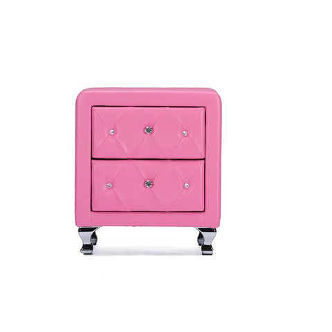 Baxton Studio Stella Crystal Tufted Pink Leather Modern Nightstand - Bedroom Furniture