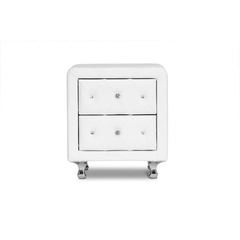 Baxton Studio Stella Crystal Tufted White Upholstered Modern Nightstand - Bedroom Furniture
