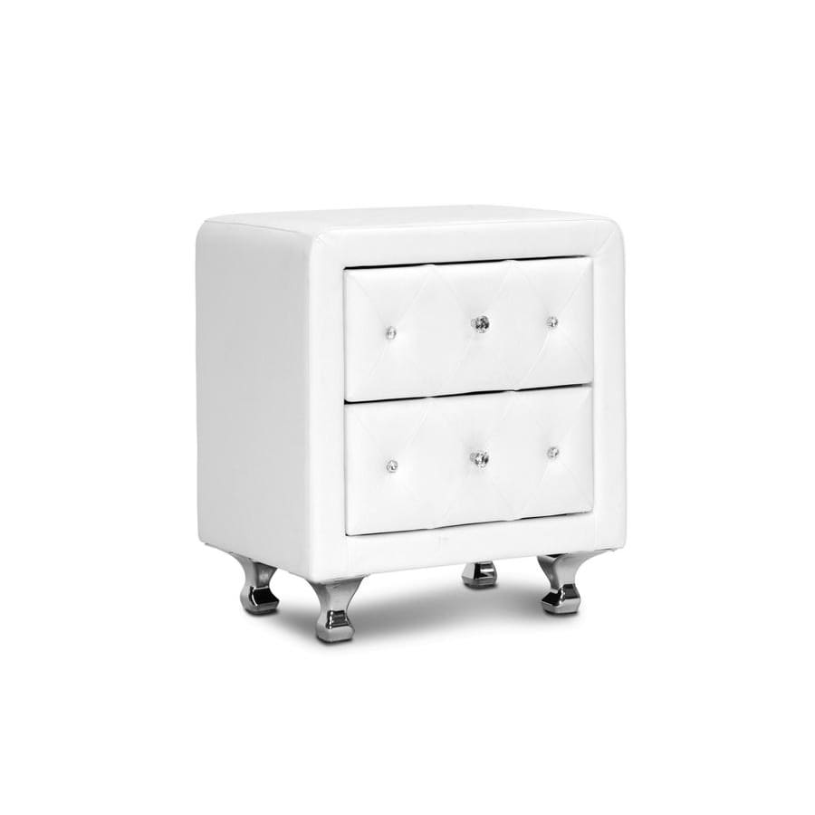 Baxton Studio Stella Crystal Tufted White Upholstered Modern Nightstand - Bedroom Furniture