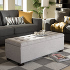 Baxton Studio Roanoke Modern and Contemporary Grayish Beige Fabric Upholstered Grid-Tufting Storage Ottoman Bench - Bedroom Furniture
