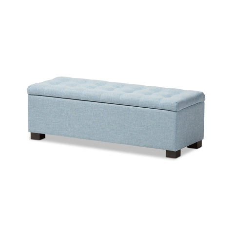 Baxton Studio Roanoke Modern and Contemporary Light Blue Fabric Upholstered Grid-Tufting Storage Ottoman Bench - Bedroom Furniture