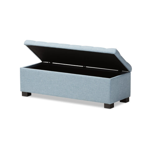 Baxton Studio Roanoke Modern and Contemporary Light Blue Fabric Upholstered Grid-Tufting Storage Ottoman Bench - Bedroom Furniture