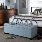 Baxton Studio Roanoke Modern and Contemporary Light Blue Fabric Upholstered Grid-Tufting Storage Ottoman Bench - Bedroom Furniture
