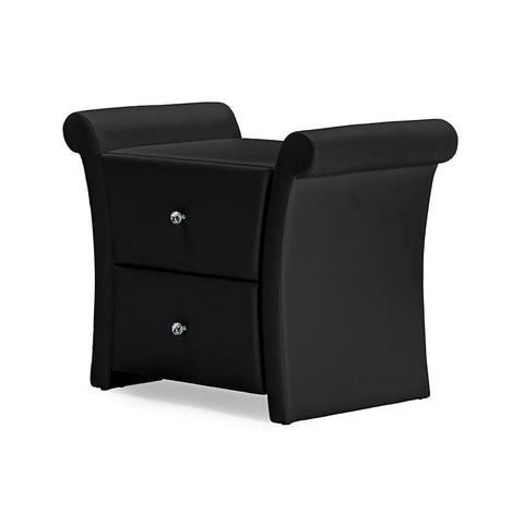 Baxton Studio Victoria Matte Black PU Leather 2 Storage Drawers Nightstand Bedside Table - Bedroom Furniture