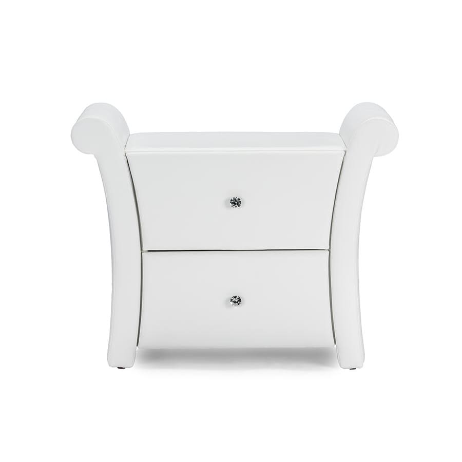 Baxton Studio Victoria Matte White PU Leather 2 Storage Drawers Nightstand Bedside Table - Bedroom Furniture
