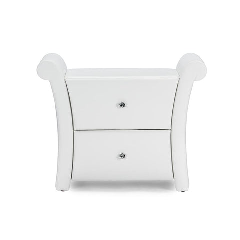 Baxton Studio Victoria Matte White PU Leather 2 Storage Drawers Nightstand Bedside Table - Bedroom Furniture