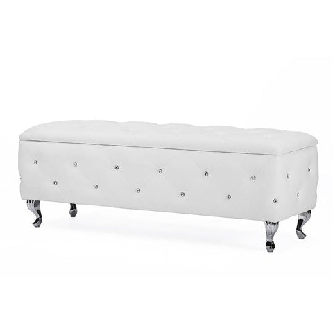 Baxton Studio Seine White Leather Contemporary Storage Ottoman - Bedroom Furniture
