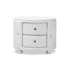 Baxton Studio Davina Hollywood Glamour Style Oval 2-drawer White Faux Leather Upholstered Nightstand - Bedroom Furniture
