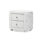 Baxton Studio Davina Hollywood Glamour Style Oval 2-drawer White Faux Leather Upholstered Nightstand - Bedroom Furniture
