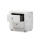 Baxton Studio Davina Hollywood Glamour Style Oval 2-drawer White Faux Leather Upholstered Nightstand - Bedroom Furniture