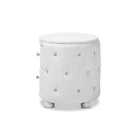 Baxton Studio Davina Hollywood Glamour Style Oval 2-drawer White Faux Leather Upholstered Nightstand - Bedroom Furniture