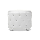 Baxton Studio Davina Hollywood Glamour Style Oval 2-drawer White Faux Leather Upholstered Nightstand - Bedroom Furniture