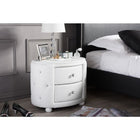 Baxton Studio Davina Hollywood Glamour Style Oval 2-drawer White Faux Leather Upholstered Nightstand - Bedroom Furniture