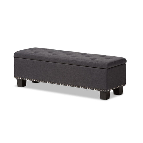 Baxton Studio Hannah Modern and Contemporary Dark Grey Fabric Upholstered Button-Tufting Storage Ottoman Bench - Bedroom Furniture