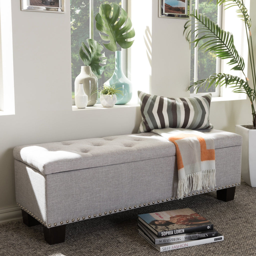 Baxton Studio Hannah Modern and Contemporary Grayish Beige Fabric Upholstered Button-Tufting Storage Ottoman Bench - Bedroom Furniture