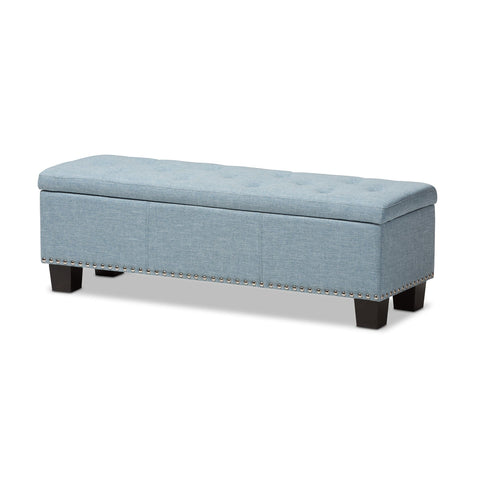Baxton Studio Hannah Modern and Contemporary Light Blue Fabric Upholstered Button-Tufting Storage Ottoman Bench - Bedroom Furniture