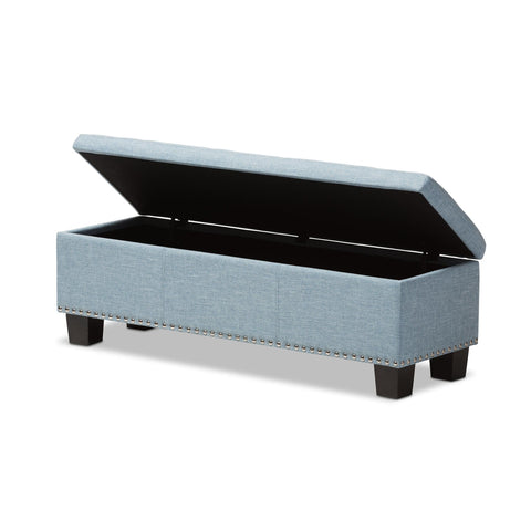 Baxton Studio Hannah Modern and Contemporary Light Blue Fabric Upholstered Button-Tufting Storage Ottoman Bench - Bedroom Furniture