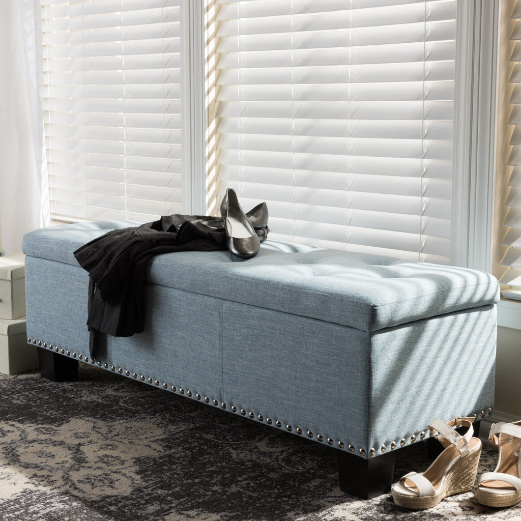 Baxton Studio Hannah Modern and Contemporary Light Blue Fabric Upholstered Button-Tufting Storage Ottoman Bench - Bedroom Furniture