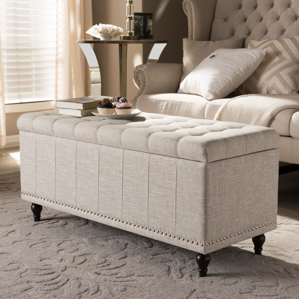 Baxton Studio Kaylee Modern Classic Beige Fabric Upholstered Button-Tufting Storage Ottoman Bench - Bedroom Furniture