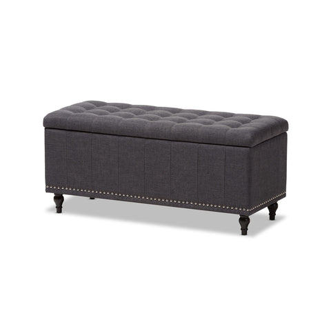 Baxton Studio Kaylee Modern Classic Dark Grey Fabric Upholstered Button-Tufting Storage Ottoman Bench - Bedroom Furniture