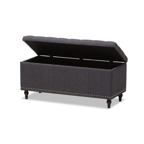 Baxton Studio Kaylee Modern Classic Dark Grey Fabric Upholstered Button-Tufting Storage Ottoman Bench - Bedroom Furniture