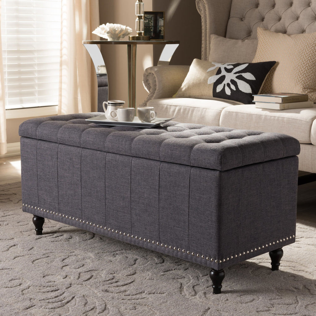Baxton Studio Kaylee Modern Classic Dark Grey Fabric Upholstered Button-Tufting Storage Ottoman Bench - Bedroom Furniture