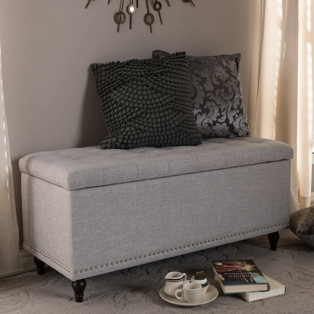 Baxton Studio Kaylee Modern Classic Grayish Beige Fabric Upholstered Button-Tufting Storage Ottoman Bench - Bedroom Furniture