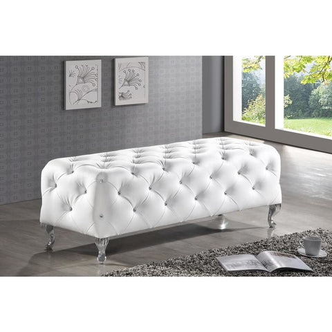 Baxton Studio Stella Crystal Tufted White Leather Modern Bench - Bedroom Furniture