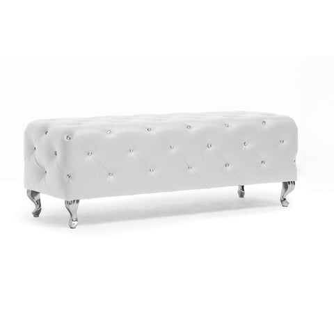Baxton Studio Stella Crystal Tufted White Leather Modern Bench - Bedroom Furniture
