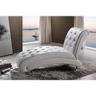 Baxton Studio Pease Contemporary White Faux Leather Upholstered Crystal Button Tufted Chaise Lounge - Living Room Furniture