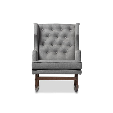 Baxton Studio Iona Mid-century Retro Modern Grey Fabric Upholstered Button-tufted Wingback Rocking Chair - Nursery Furniture