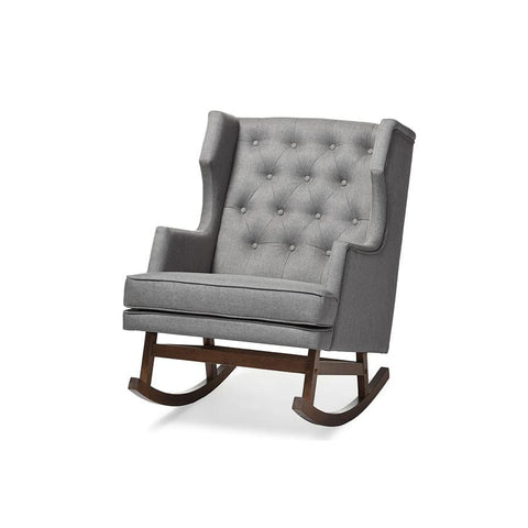 Baxton Studio Iona Mid-century Retro Modern Grey Fabric Upholstered Button-tufted Wingback Rocking Chair - Nursery Furniture
