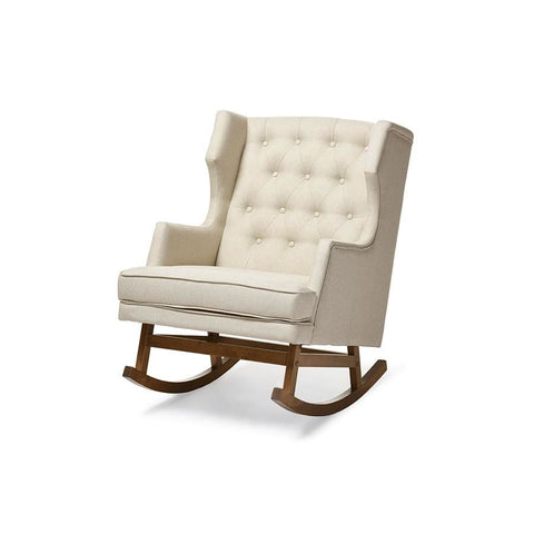 Baxton Studio Iona Mid-century Retro Modern Light Beige Fabric Upholstered Button-tufted Wingback Rocking Chair - Nursery Furniture