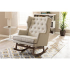 Baxton Studio Iona Mid-century Retro Modern Light Beige Fabric Upholstered Button-tufted Wingback Rocking Chair - Nursery Furniture