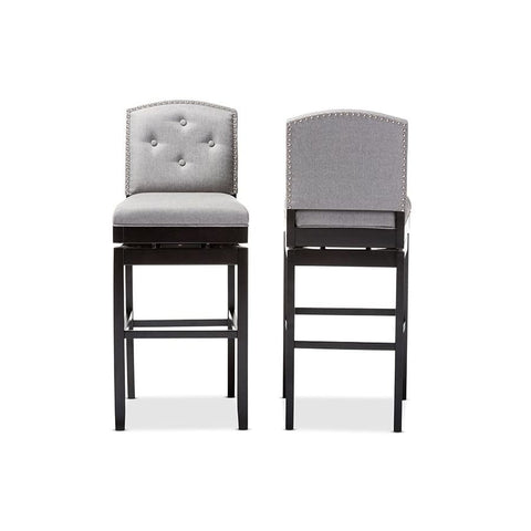 Baxton Studio Ginaro Modern and Contemporary Grey Fabric Button-tufted Upholstered Swivel Bar Stool - Bar Furniture