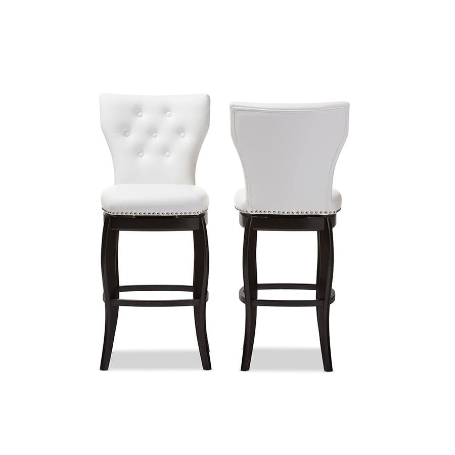 Baxton Studio Leonice Modern and Contemporary White Faux Leather Upholstered Button-tufted 29-Inch Swivel Bar Stool - Bar Furniture