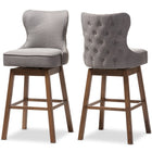 Baxton Studio Gradisca Modern and Contemporary Brown Wood Finishing and Grey Fabric Button-Tufted Upholstered Swivel Barstool - Bar