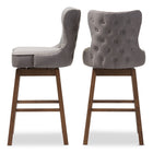 Baxton Studio Gradisca Modern and Contemporary Brown Wood Finishing and Grey Fabric Button-Tufted Upholstered Swivel Barstool - Bar