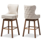 Baxton Studio Gradisca Modern and Contemporary Brown Wood Finishing and Light Beige Fabric Button-Tufted Upholstered Swivel Barstool - Bar