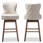 Baxton Studio Gradisca Modern and Contemporary Brown Wood Finishing and Light Beige Fabric Button-Tufted Upholstered Swivel Barstool - Bar