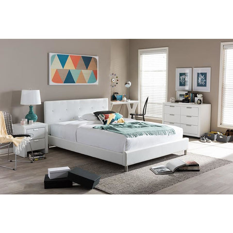Baxton Studio Barbara White Modern Bed with Crystal Button Tufting (Queen Size) - Bedroom Furniture