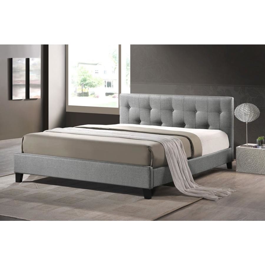 Baxton Studio Annette Gray Linen Modern Bed with Upholstered Headboard - Queen Size - Bedroom Furniture