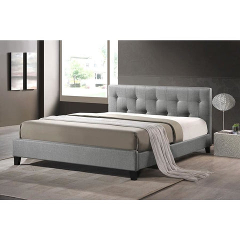 Baxton Studio Annette Gray Linen Modern Bed with Upholstered Headboard - Full Size - Bedroom Furniture