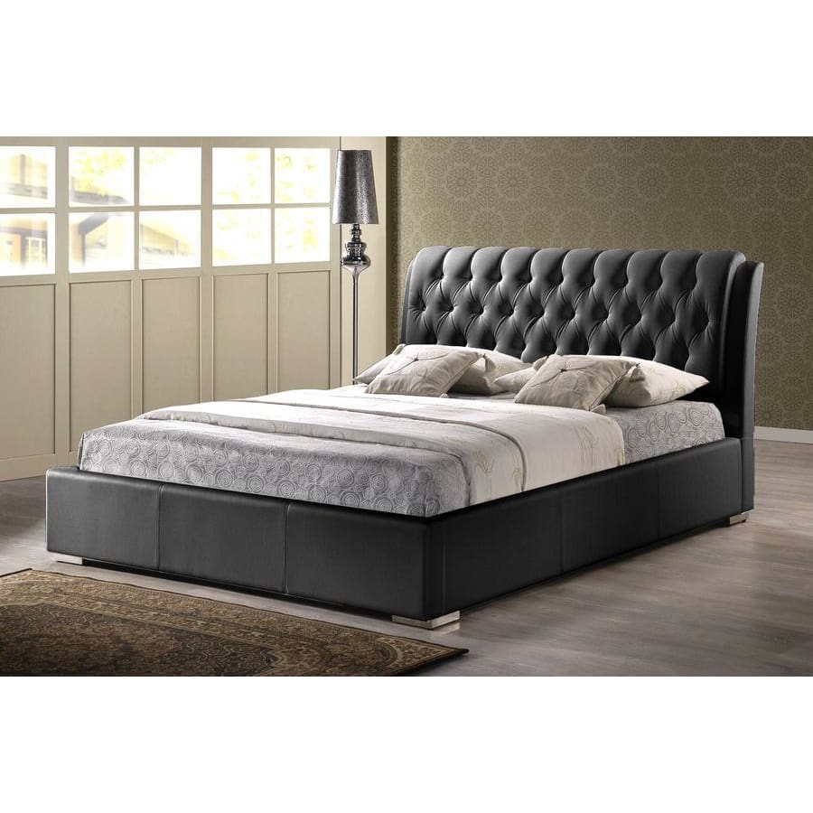 Baxton Studio Bianca Black Modern Bed with Tufted Headboard (Queen Size) - Bedroom Furniture