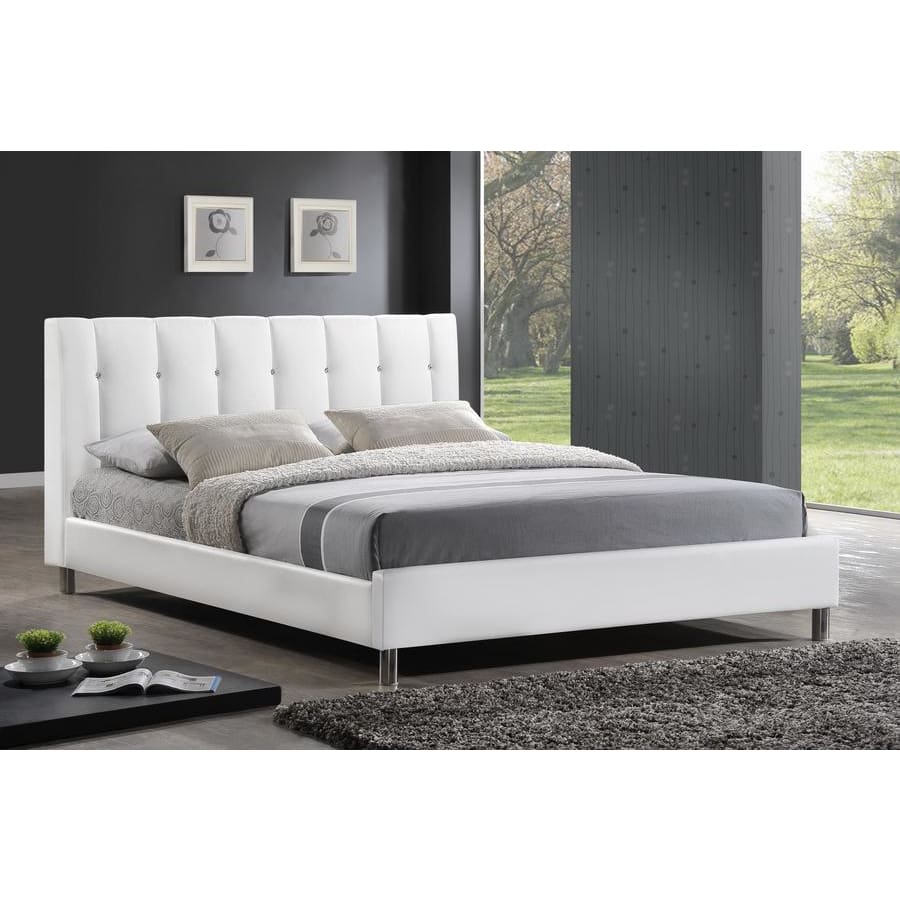 Baxton Studio Vino White Modern Bed with Upholstered Headboard - Queen Size - Bedroom Furniture