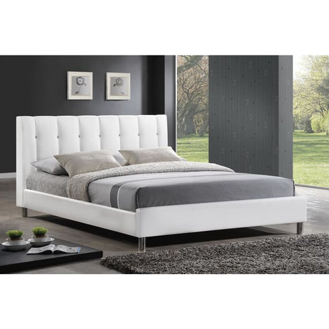 Baxton Studio Vino White Modern Bed with Upholstered Headboard - Queen Size - Bedroom Furniture