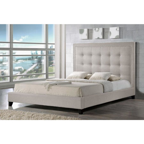 Baxton Studio Hirst Light Beige Platform Bed King Size - Bedroom Furniture