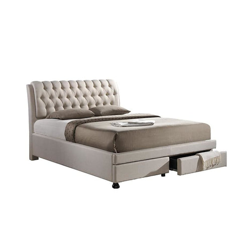 Baxton Studio Ainge Contemporary Button-Tufted Light Beige Fabric Upholstered Storage King-Size Bed with 2-drawer - Bedroom Furniture