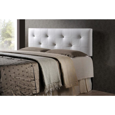 Baxton Studio Dalini Modern and Contemporary Queen White Faux Leather Headboard with Faux Crystal Buttons - Bedroom Furniture